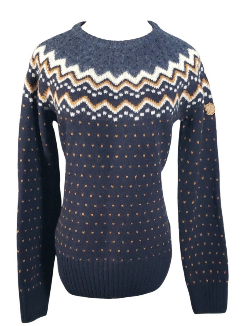 Fjall Raven Ovic Knit Wool Sweater Fair Isle Patch Elbows Oudoor Fall Winter S